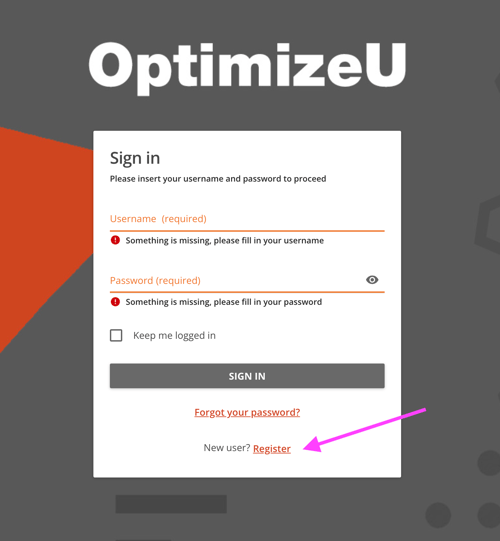 OptimizeU login screen